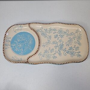 Temptations Floral Lace Blue Rectangular Divided Serving Tray Platter 12in